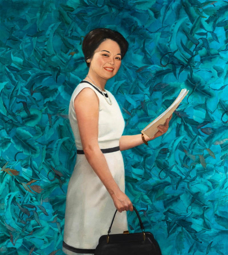Patsy Mink by Sharon Sprung, oil on panel 40 x 32 inches, Commissioned by the U.S. House of Representatives. First elected Asian and woman of color to the Congress.
